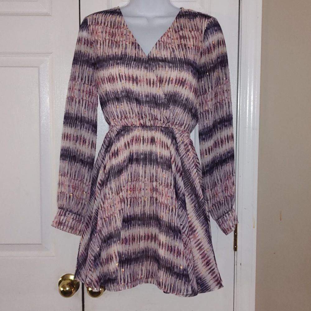 Bebe peach purple gold dress Sz XXS NWOT